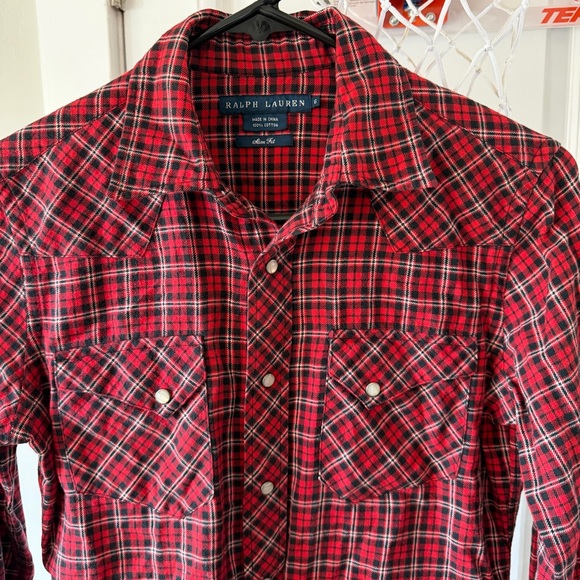 Vintage Ralph Lauren Women’s Slim Fit 100% Cotton Pearl Snap Size 6 - Picture 2 of 16